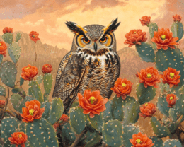 Great Horned Owl Desert Flora #3