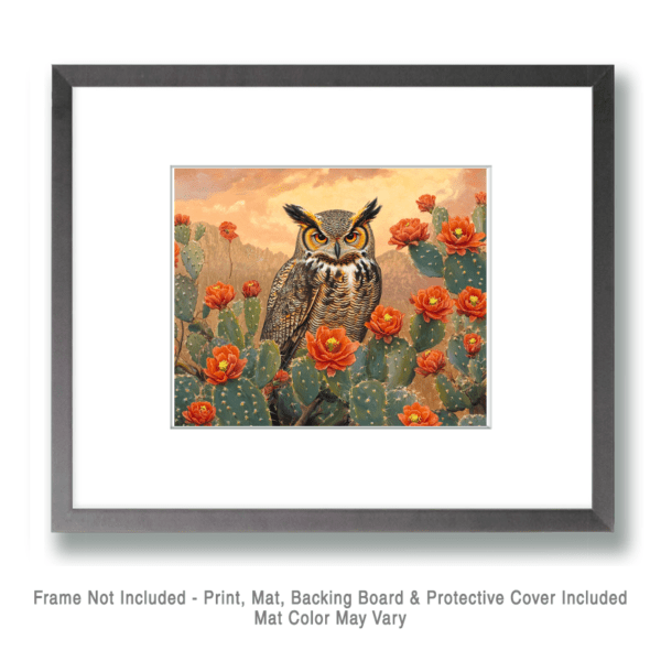 Great Horned Owl Desert Flora #3 Art