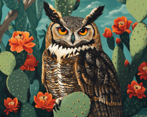 Great Horned Owl Desert Flora #4