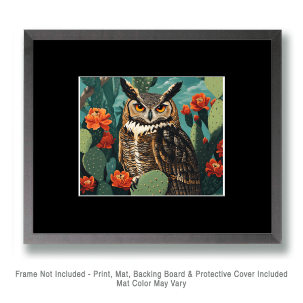 Great Horned Owl Desert Flora #4 Art