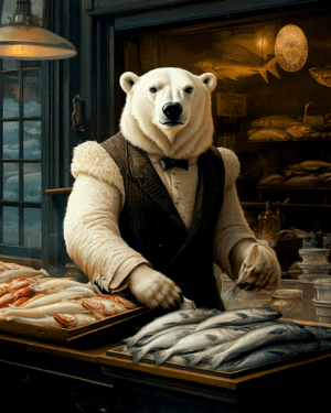 Polar Bear Fishmarket Shopkeeper