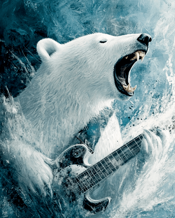 Polar Bear Rocking Out on a Guitar