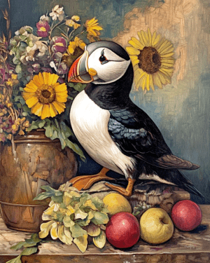 Puffin and Sunflowers