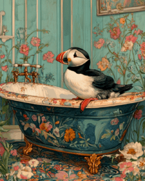 Puffin in Fancy Bathtub