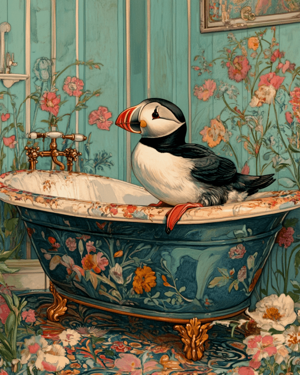 Puffin in Fancy Bathtub