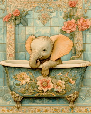 Baby Elephant in Fancy Bathtub