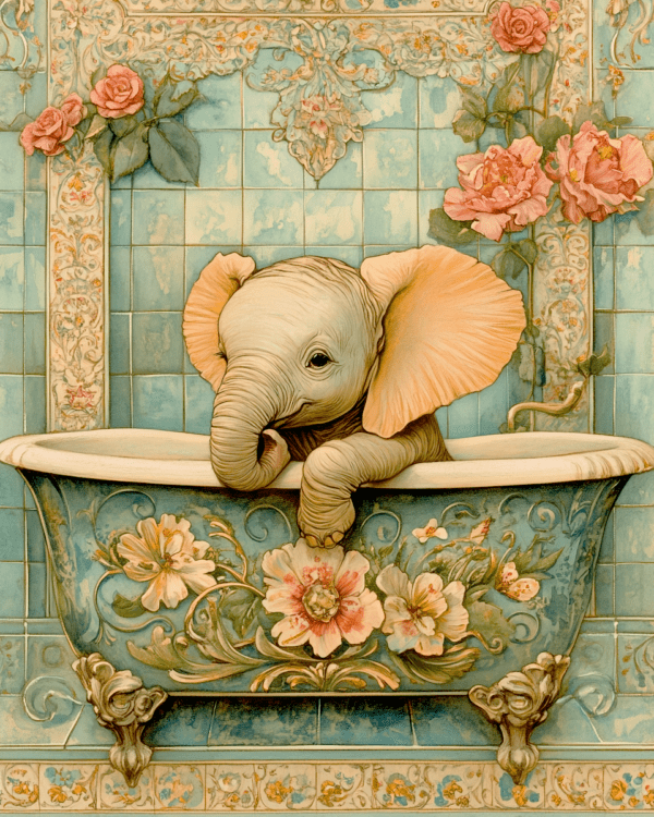 Baby Elephant in Fancy Bathtub