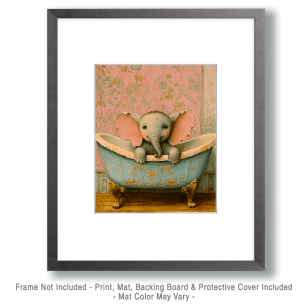 Baby Elephant in Painted Bathtub Art