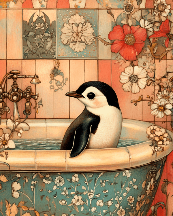 Baby Penguin in Fancy Bathtub