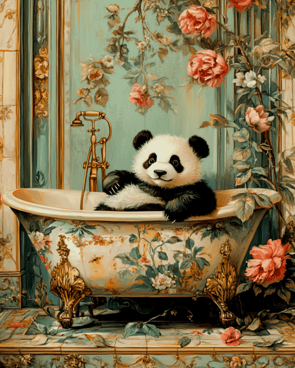 Panda laying in Painted Bathtub