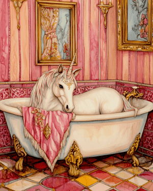 Unicorn in Pink Bathroom