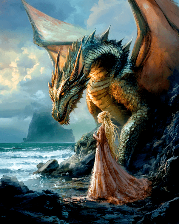 Princess and Dragon on the Seashore