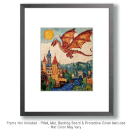 Folk Art Style Draco Flying Over Castle Art