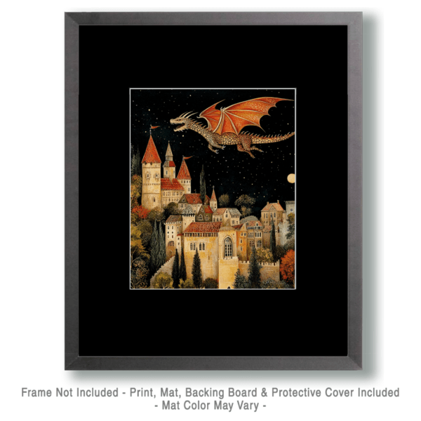 Old English Style Draco Flying Over Castle Art