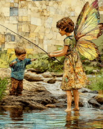 Fairy Trying to Teach Fishing to a Child