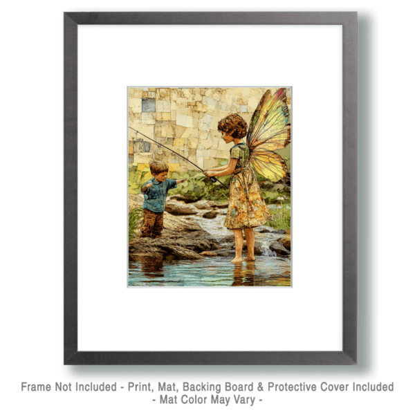 Fairy Trying to Teach Fishing to a Child Art