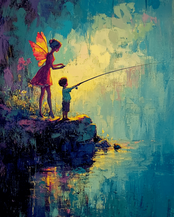 Fairy Helping a Young Friend Fish