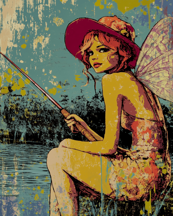 Vintage Fairy Fishing Artwork