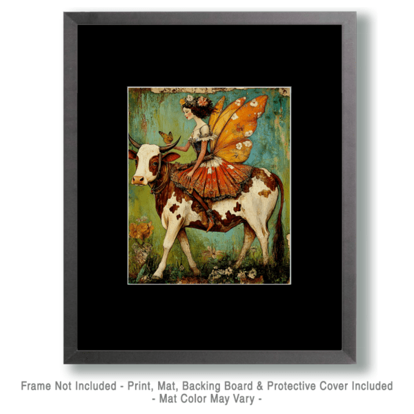 Folk Art Fairy Riding a Cow Art