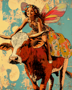 Vintage Fairy Riding a Cow