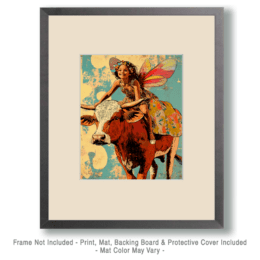 Vintage Fairy Riding a Cow Art