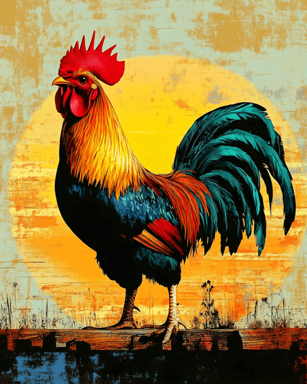 Retro Sunrise Rooster