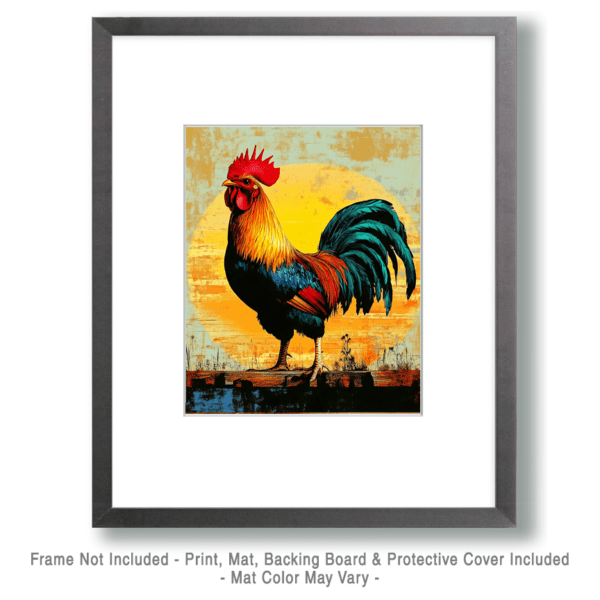 Retro Sunrise Rooster Art