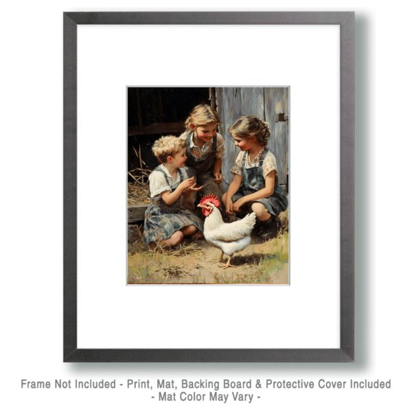 Children Playing by a Chicken Art