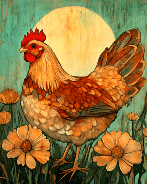 Vintage Hen with Flowers