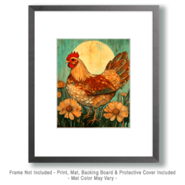 Vintage Hen with Flowers Art
