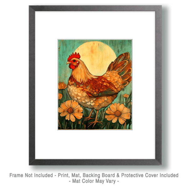 Vintage Hen with Flowers Art