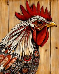 Stylized Rooster by Wood Wall