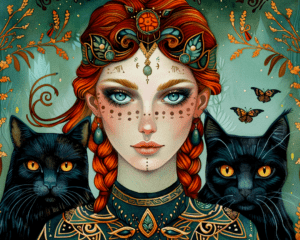 Folk Art Freya & Two Black Cats