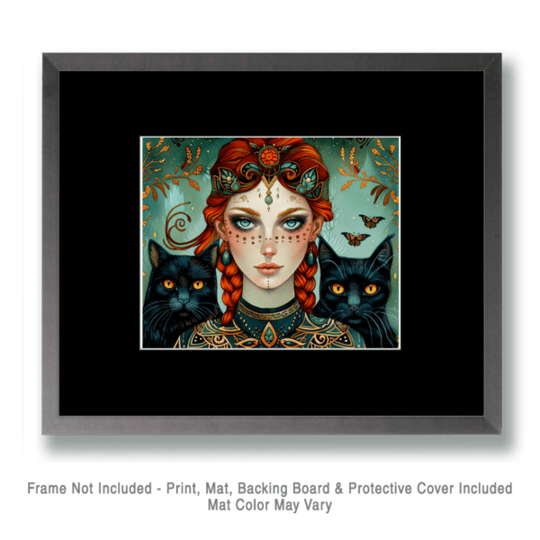 Folk Art Freya & Two Black Cats Art