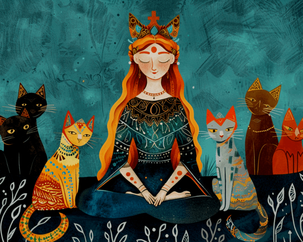 Folk Art Freya with Cats