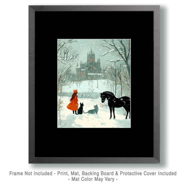 Folk Art Freya, Cats and Horse, on a Winter's Day Art