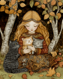 Folk Art Freya Cuddling Her Cats