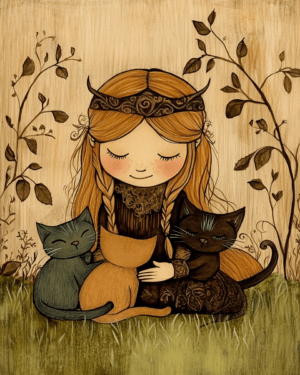 Folk Art Freya Loving Her Cats