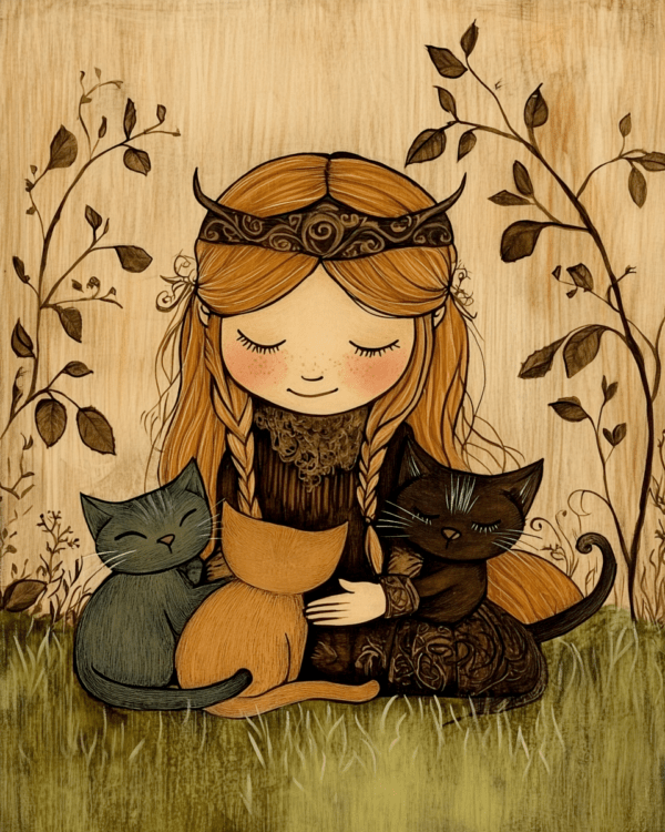 Folk Art Freya Loving Her Cats