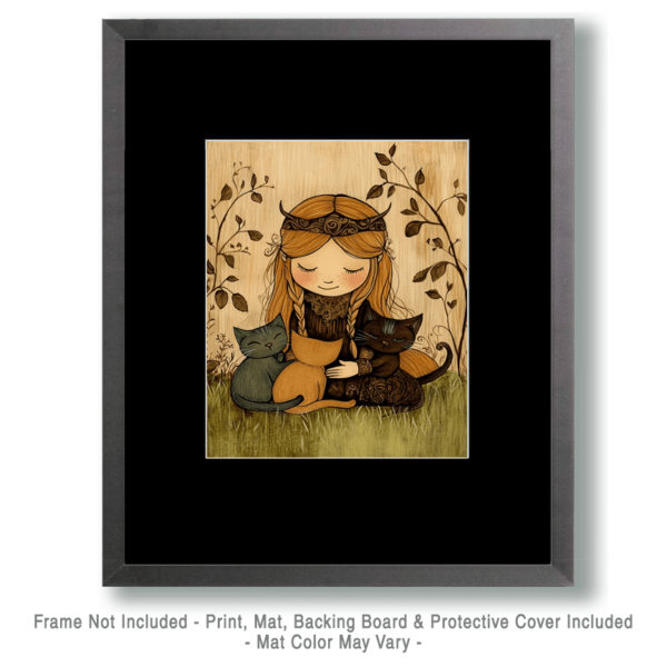 Folk Art Freya Loving Her Cats Art