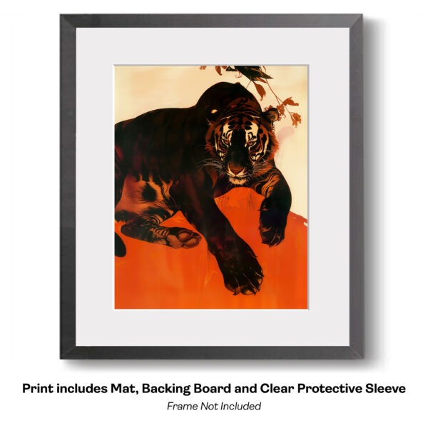 Tiger in Shadow Against Red Dramatic Illustration Art Print