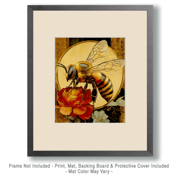 Vintage Art Nouveau Bee on Flower Art Art