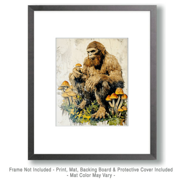 Vintage Bigfoot Among Amanita Shrooms Art