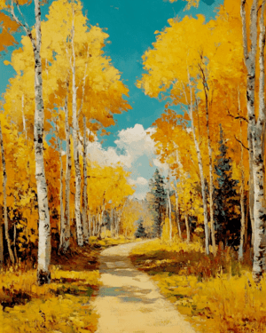 Aspen Lined Drive in Fall