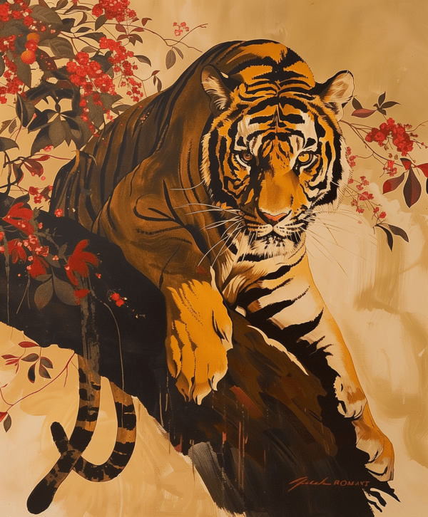 Tiger Stalking Japanese Painting