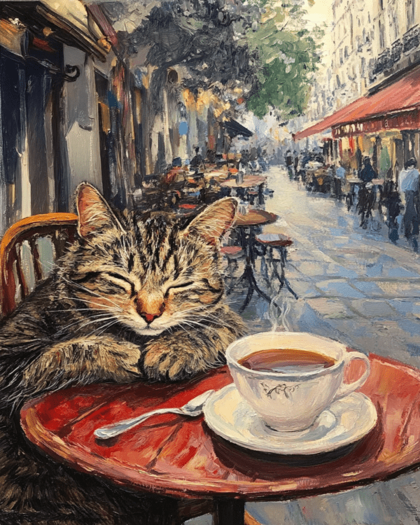 Tabby Sleeping at a Cafe Table