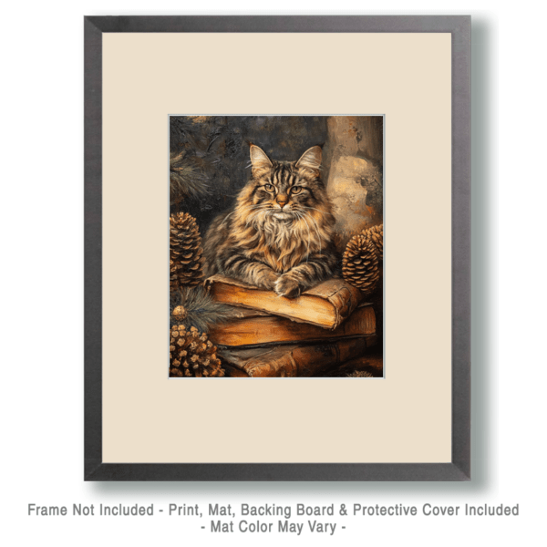 Maine Coon Cat in the Library Art