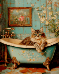 Maine Coon Cat in Bathtub