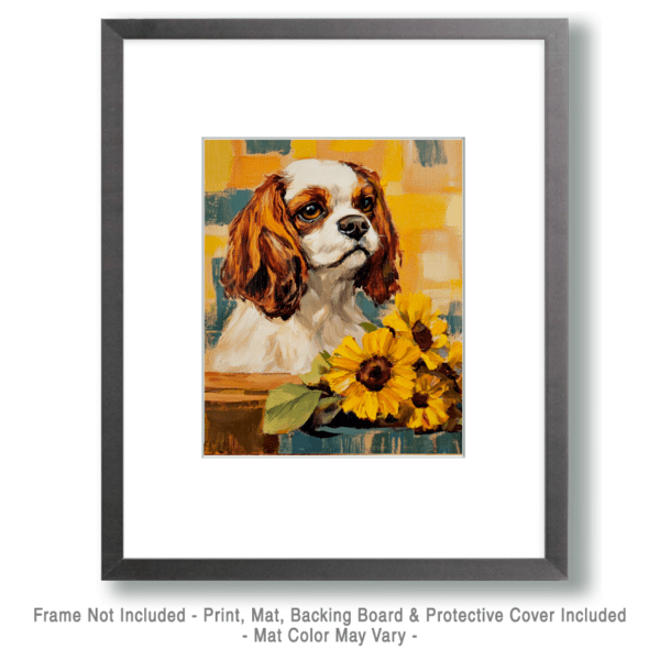 Sunflowers and Cavalier King Charles Spaniel Art