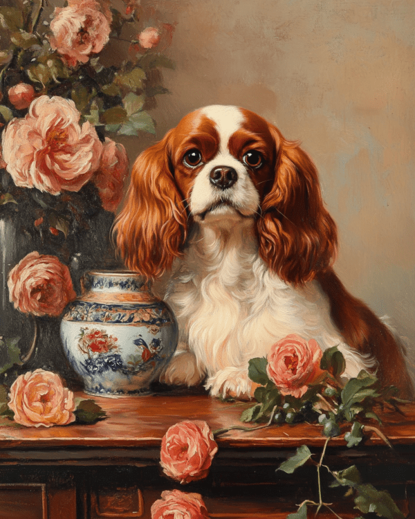 Cavalier King Charles Spaniel and Vase